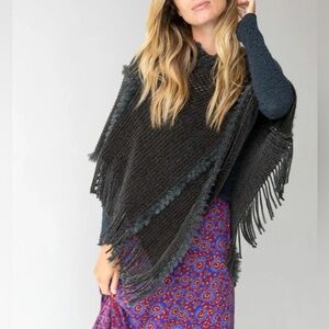 Natural Life | Chenille Poncho Scarf | Charcoal | OS